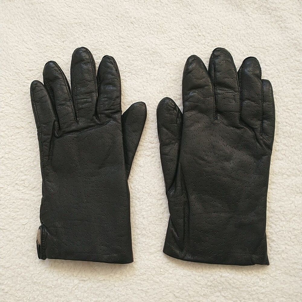 Vtg Leather Gloves Womens S ~7 Fur Lined Genuine Leather Black